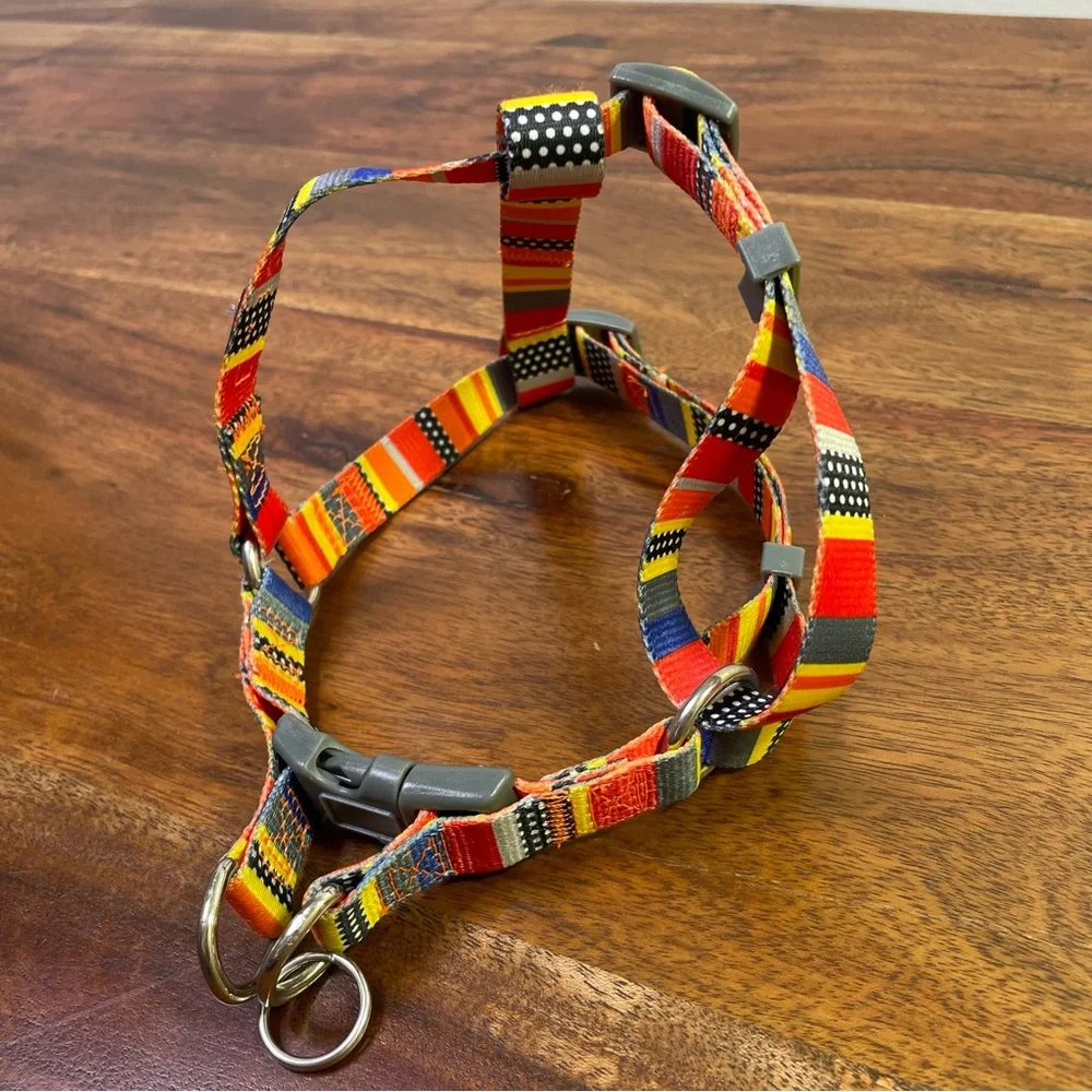 Blueberry Pet Step In Canvas Dog Harness Orange Yellow Gray Blue Stripes
